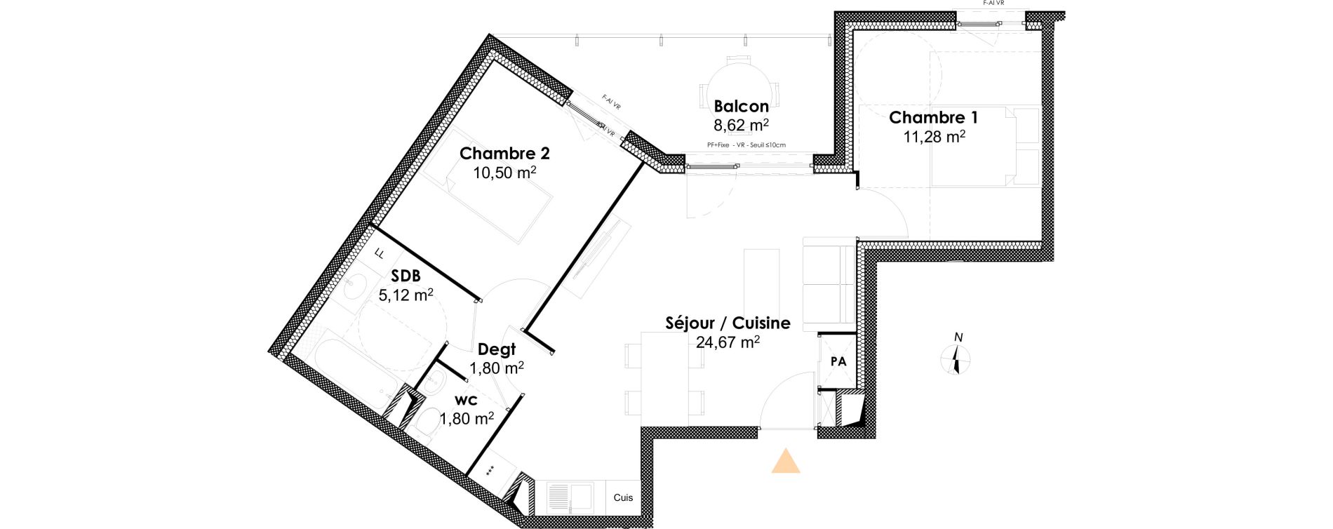 Appartement T3 de 55,17 m2 &agrave; Dijon Victor hugo dijon
