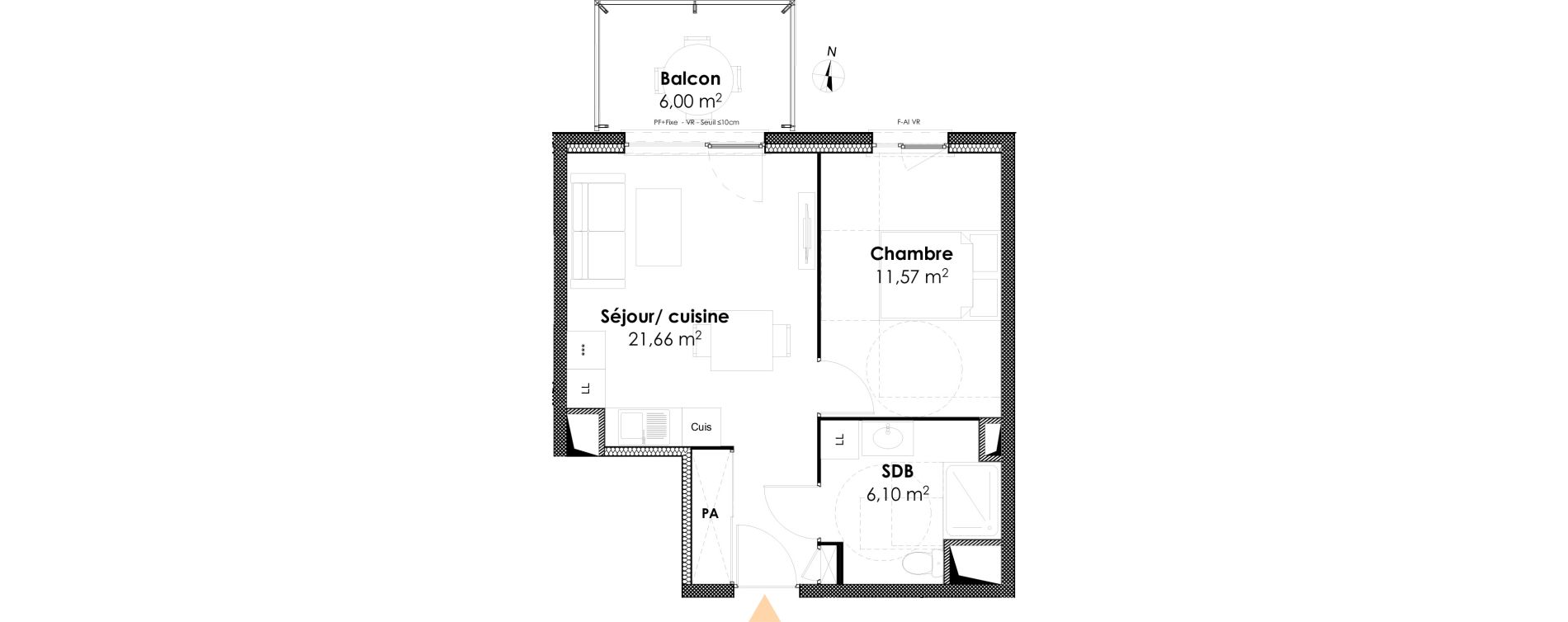 Appartement T2 de 39,33 m2 &agrave; Dijon Victor hugo dijon