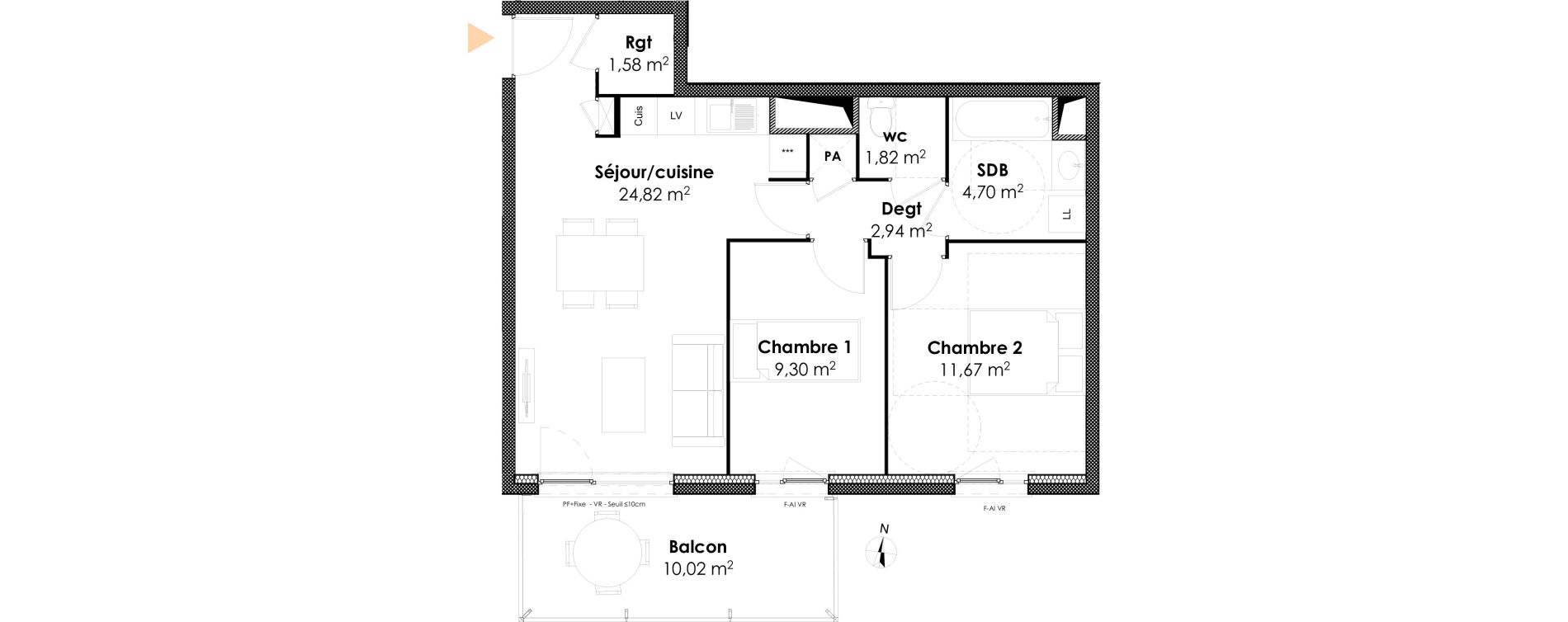 Appartement T3 de 56,83 m2 &agrave; Dijon Victor hugo dijon