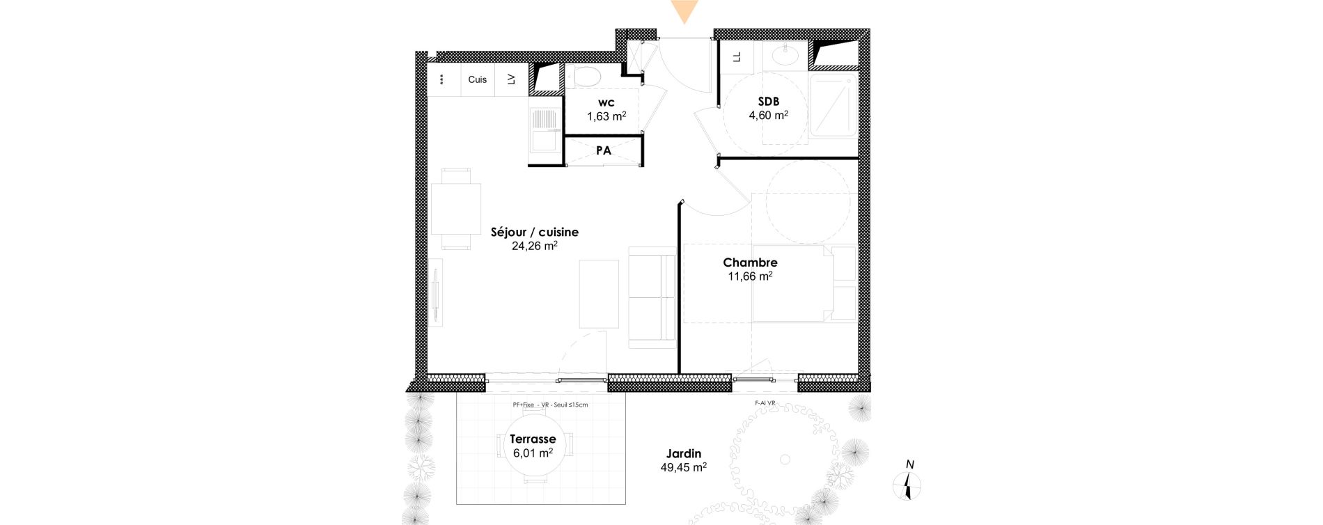 Appartement T2 de 42,15 m2 &agrave; Dijon Victor hugo dijon