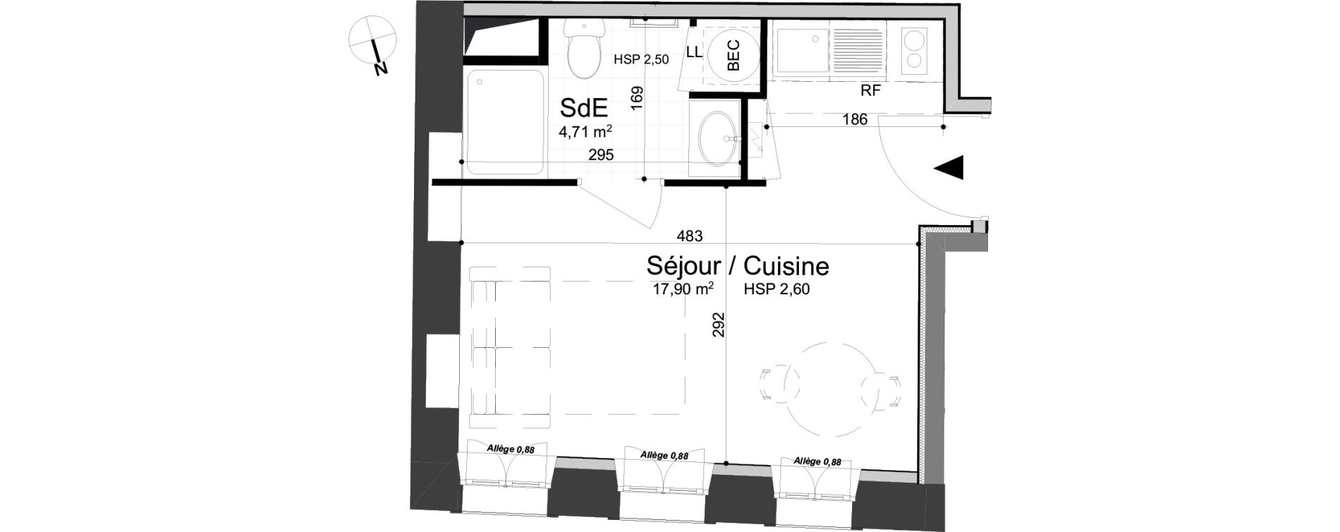 Appartement T1 de 22,61 m2 &agrave; Dijon Jean-jacques rousseau