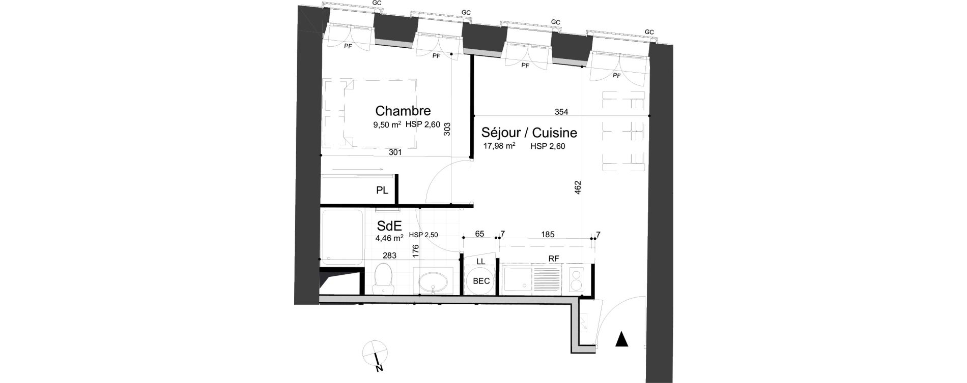 Appartement T2 de 31,94 m2 &agrave; Dijon Jean-jacques rousseau