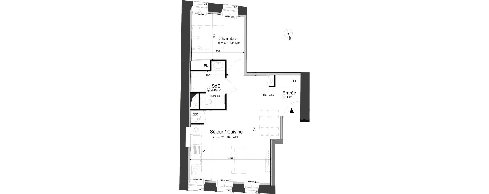 Appartement T2 de 44,13 m2 &agrave; Dijon Jean-jacques rousseau