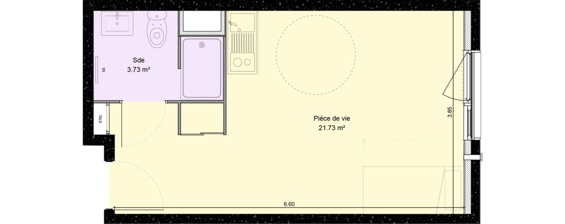 Appartement T1 de 25,46 m2 &agrave; Dijon Fauconnet