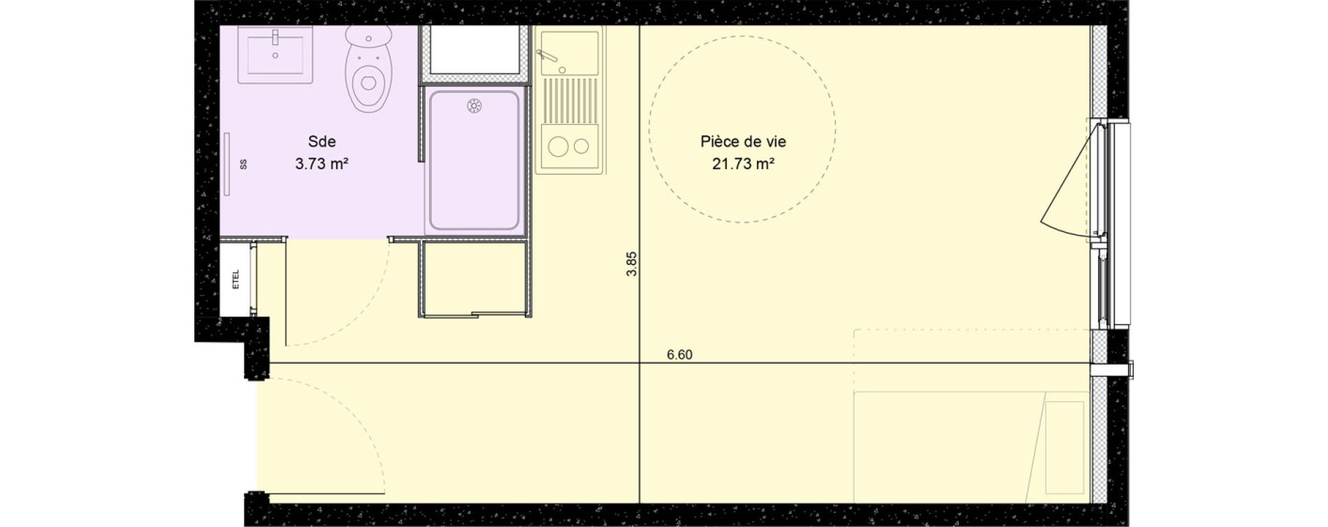 Appartement T1 de 25,46 m2 &agrave; Dijon Fauconnet