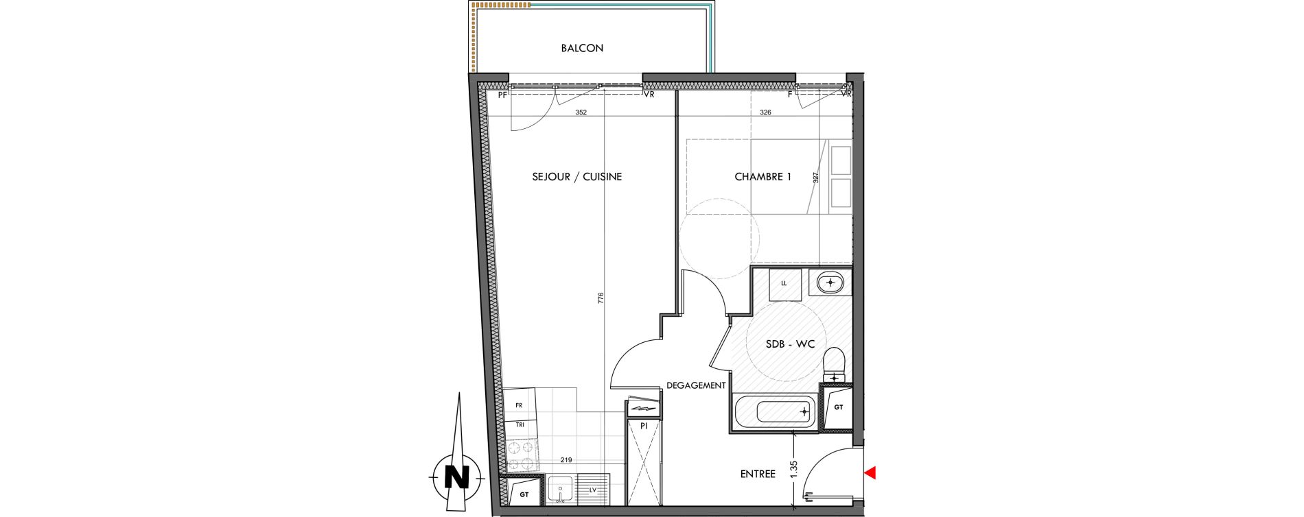 Appartement T2 de 49,25 m2 &agrave; Dijon Montmuzard