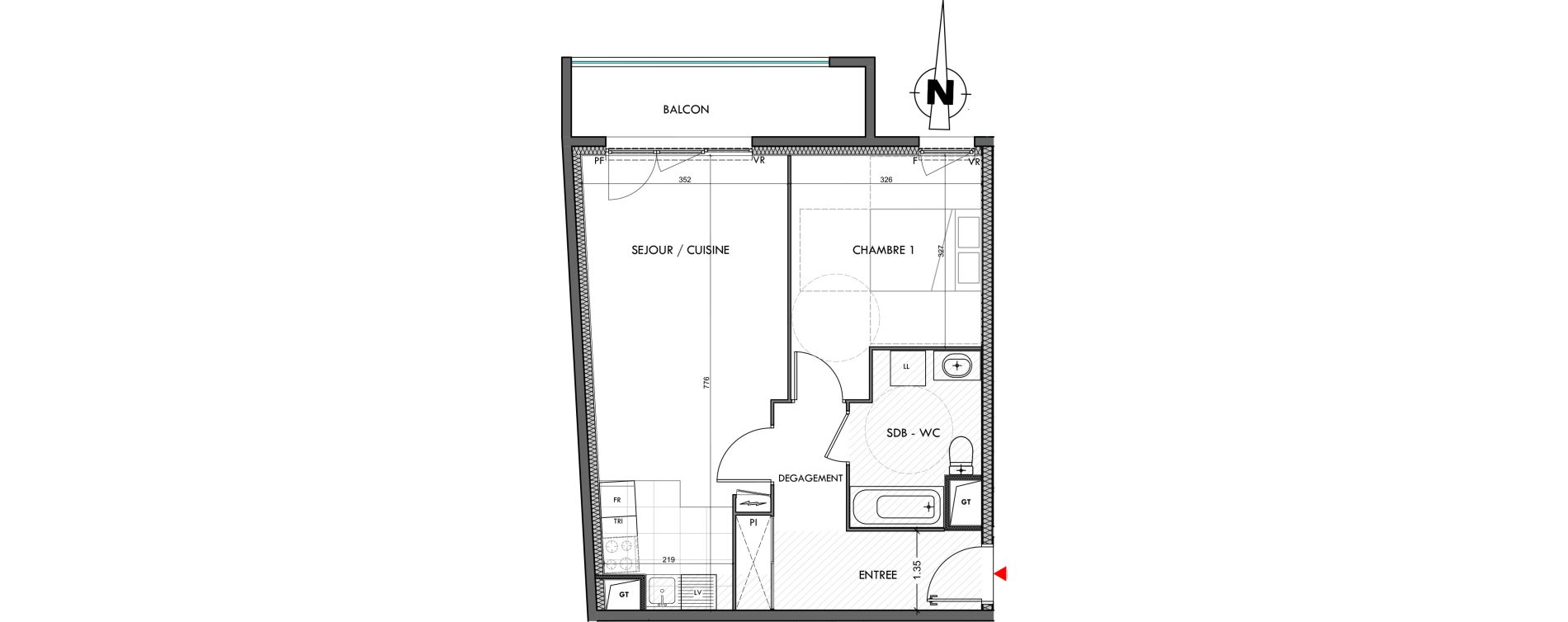Appartement T2 de 49,25 m2 &agrave; Dijon Montmuzard