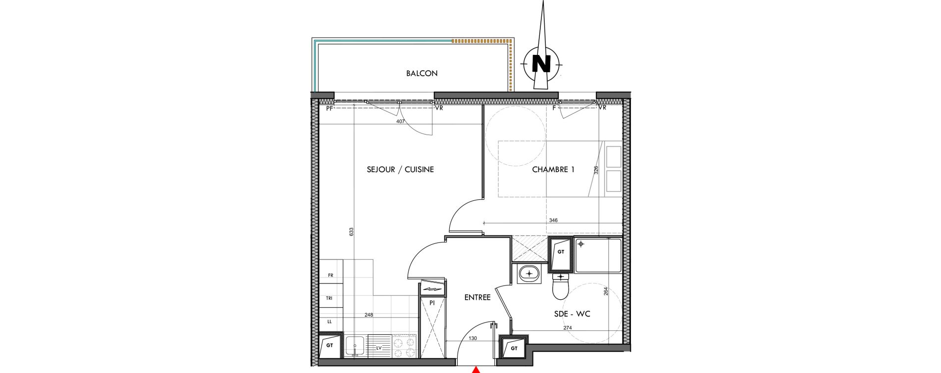 Appartement T2 de 44,60 m2 &agrave; Dijon Montmuzard