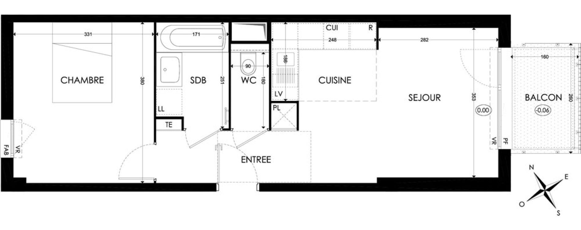 Appartement T2 de 41,08 m2 &agrave; Dijon Centre ville