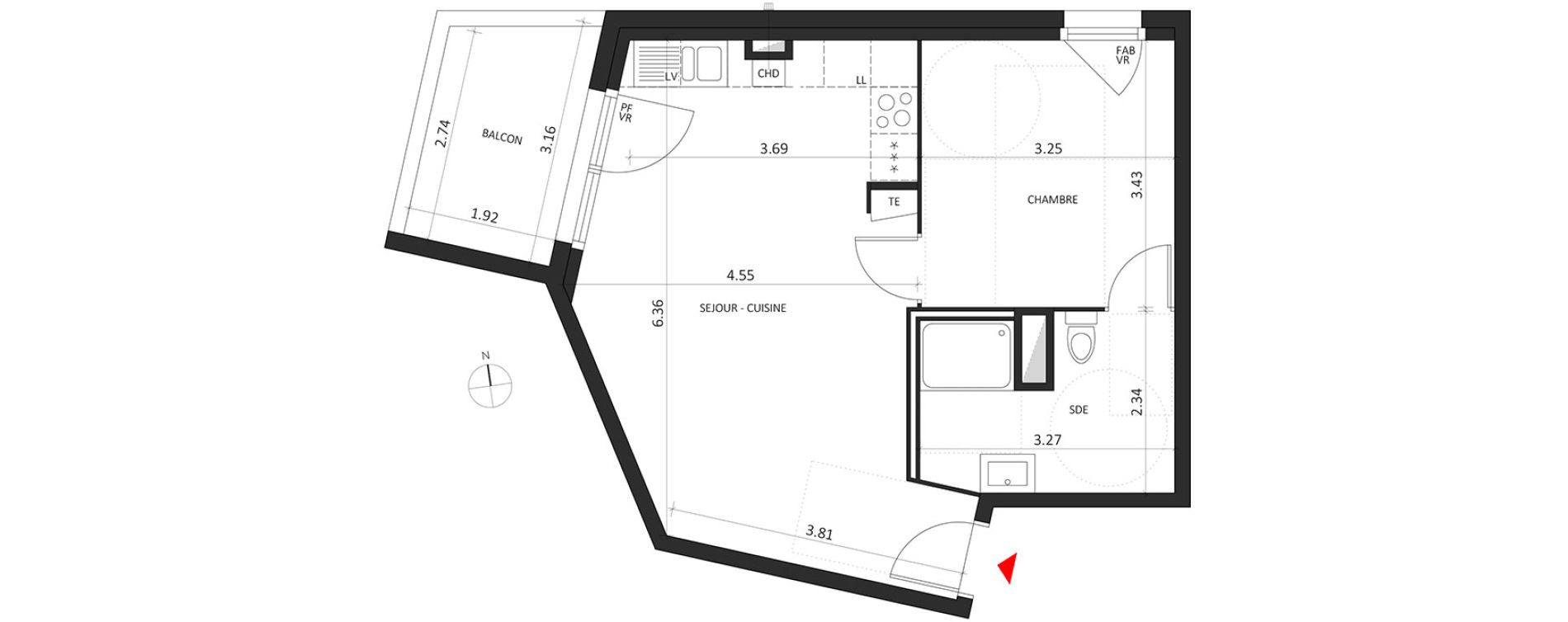 Appartement T2 de 43,77 m2 &agrave; Dijon Montchapet