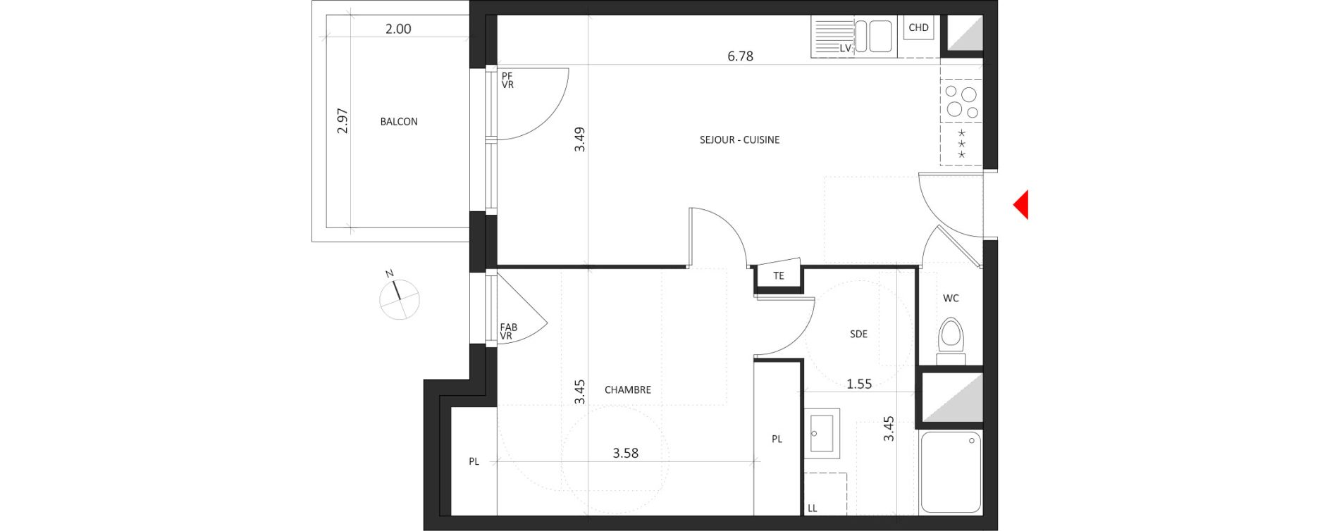 Appartement T2 de 47,64 m2 &agrave; Dijon Montchapet