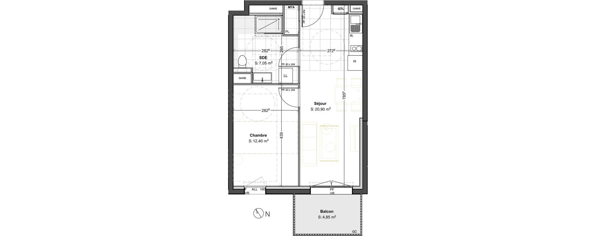 Appartement T2 de 40,35 m2 &agrave; Dijon Poussots