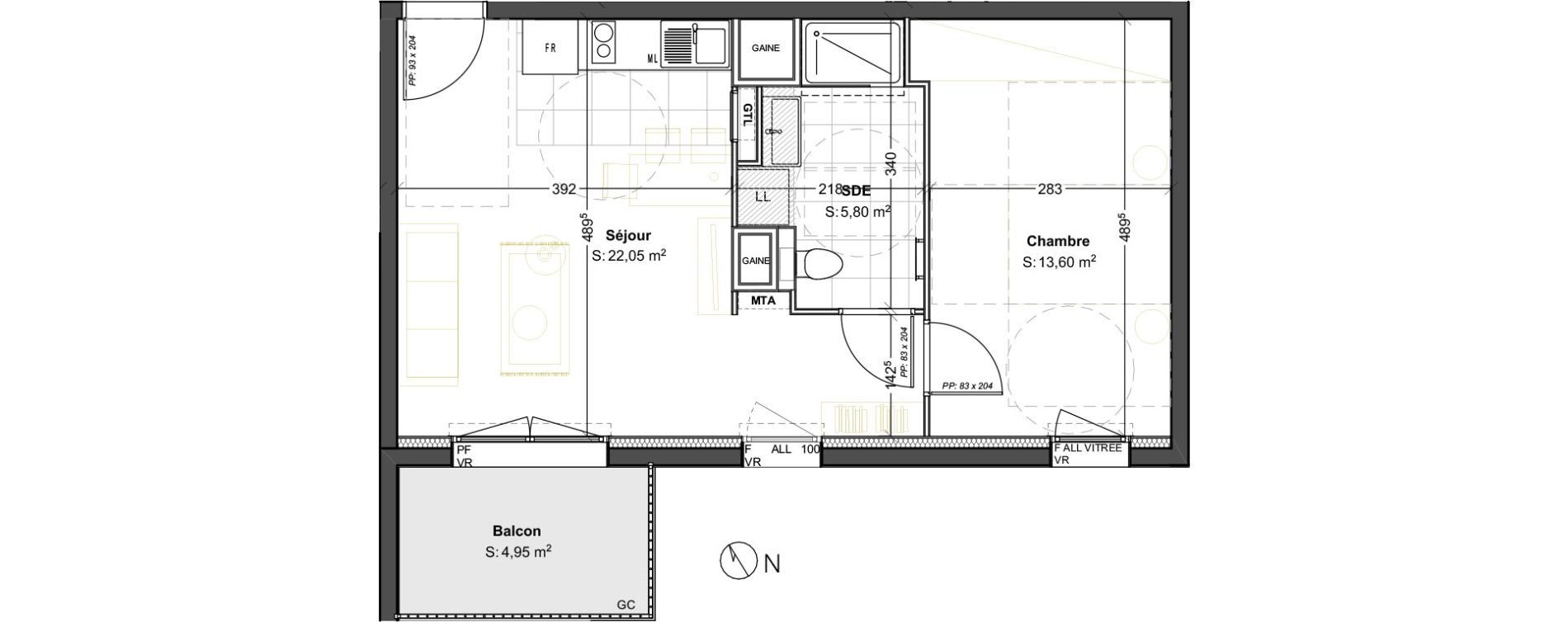 Appartement T2 de 41,45 m2 &agrave; Dijon Poussots