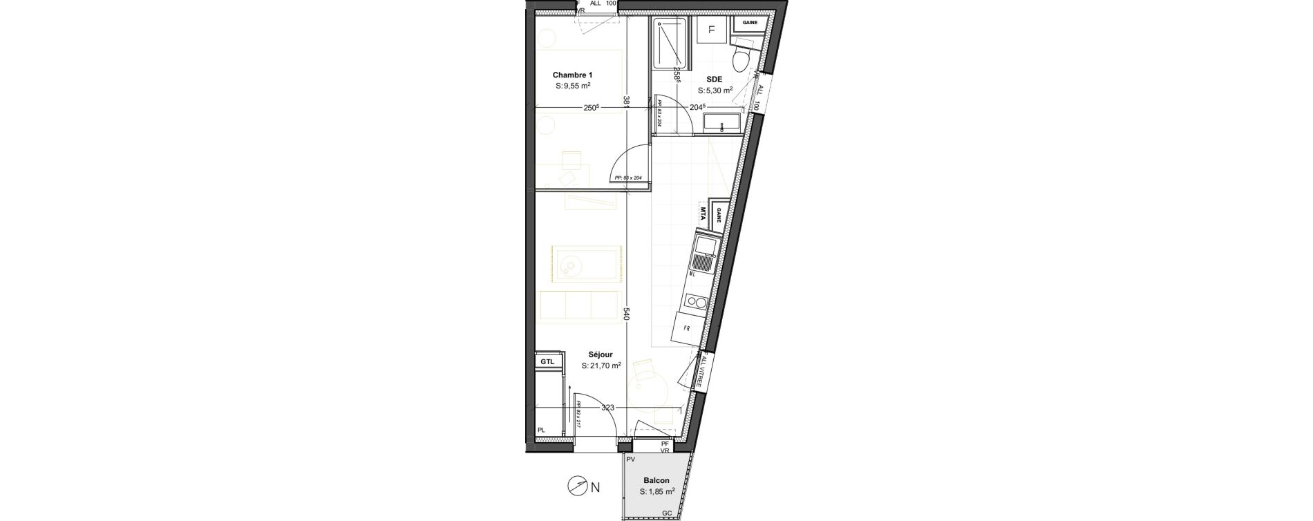Appartement T2 de 36,33 m2 &agrave; Dijon Poussots