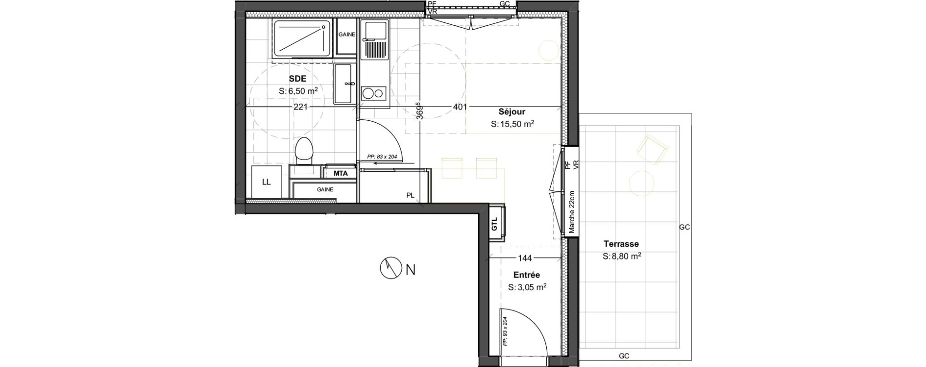 Appartement T1 de 25,15 m2 &agrave; Dijon Poussots