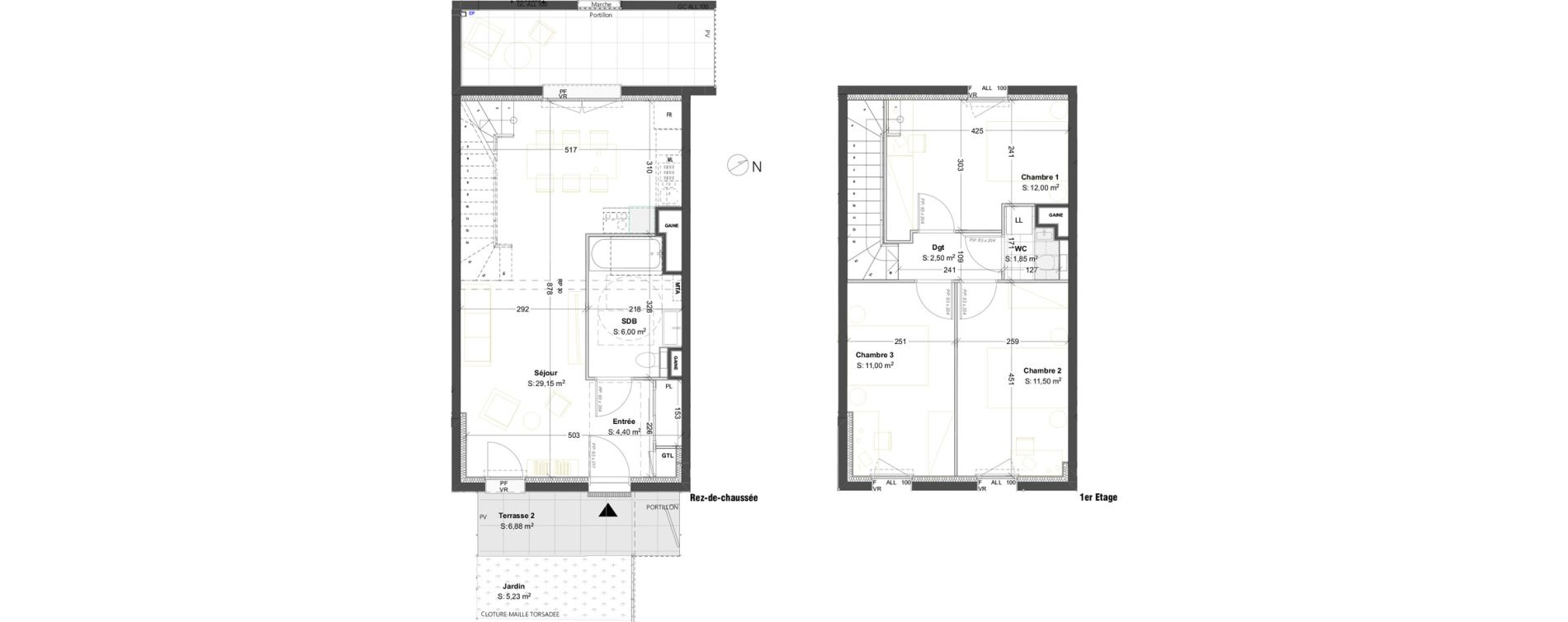 Duplex T4 de 78,40 m2 &agrave; Dijon Poussots