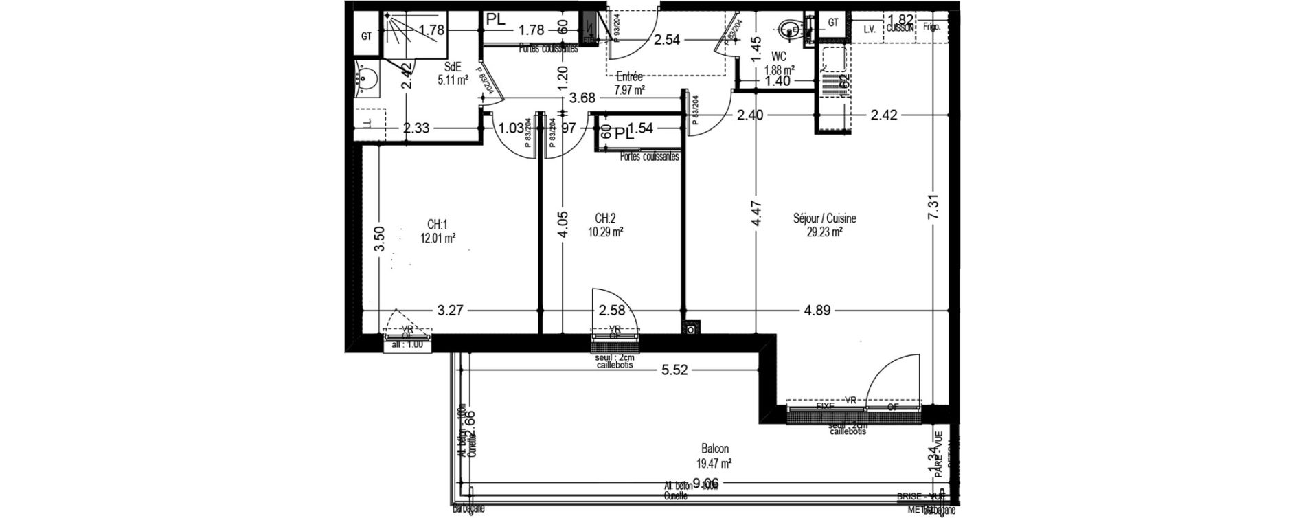 Appartement T3 de 66,49 m2 &agrave; Dijon Voltaire - champmaillot - petites roches