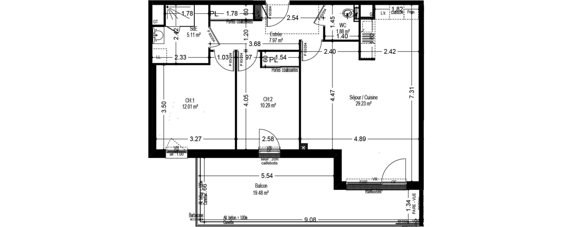 Appartement T3 de 66,49 m2 &agrave; Dijon Voltaire - champmaillot - petites roches