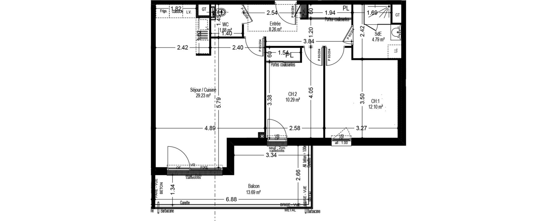 Appartement T3 de 66,55 m2 &agrave; Dijon Voltaire - champmaillot - petites roches