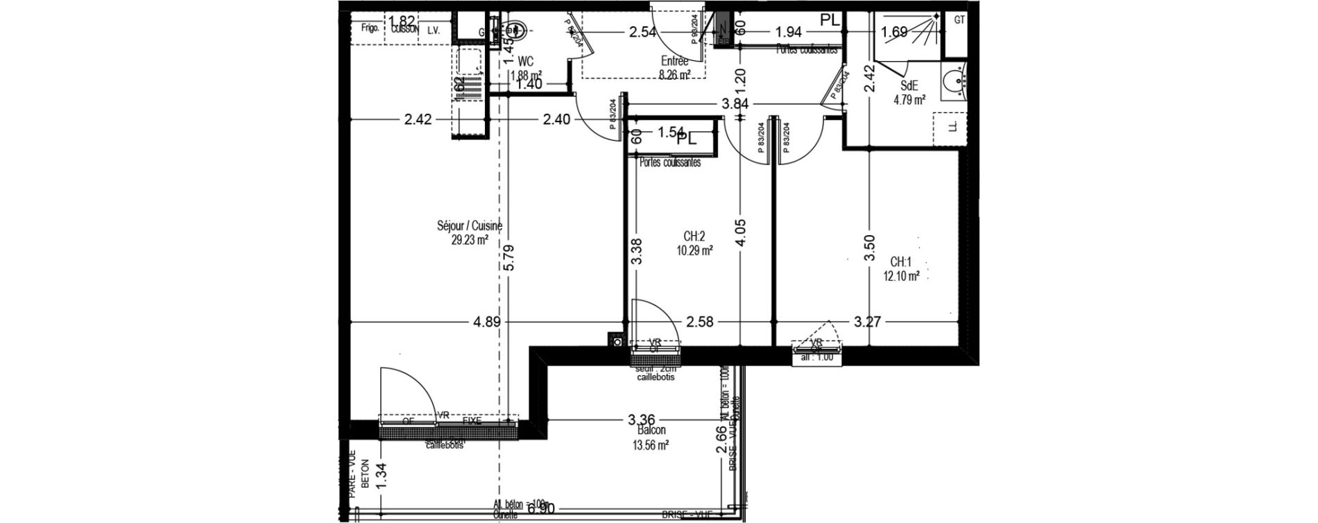 Appartement T3 de 66,55 m2 &agrave; Dijon Voltaire - champmaillot - petites roches