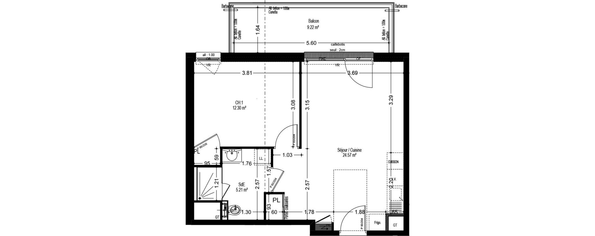 Appartement T2 de 42,08 m2 &agrave; Dijon Voltaire - champmaillot - petites roches