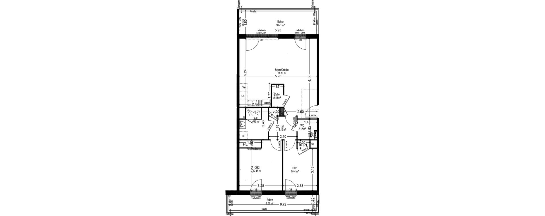 Appartement T3 de 65,88 m2 &agrave; Dijon Voltaire - champmaillot - petites roches