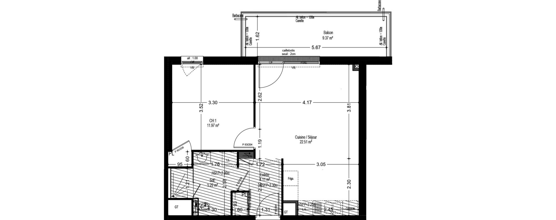 Appartement T2 de 43,81 m2 &agrave; Dijon Voltaire - champmaillot - petites roches