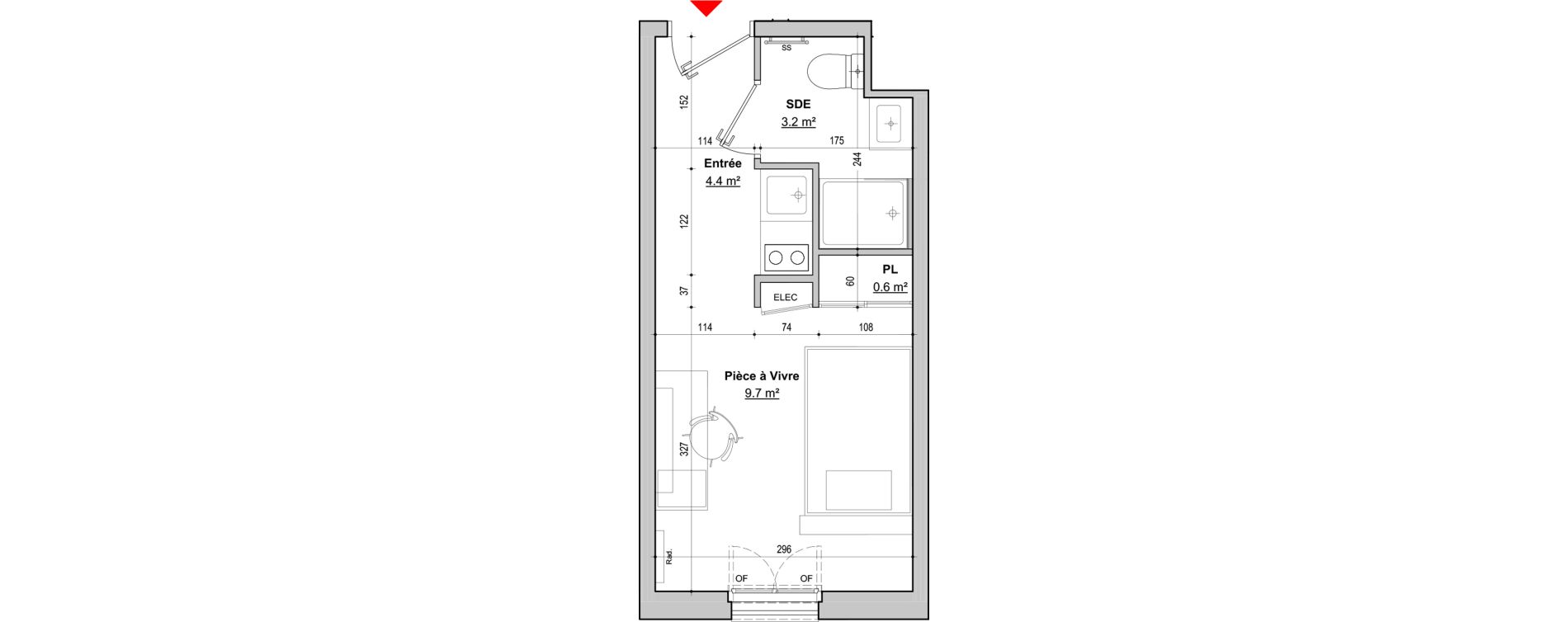 Appartement T1 de 17,90 m2 &agrave; Dijon Jouvence