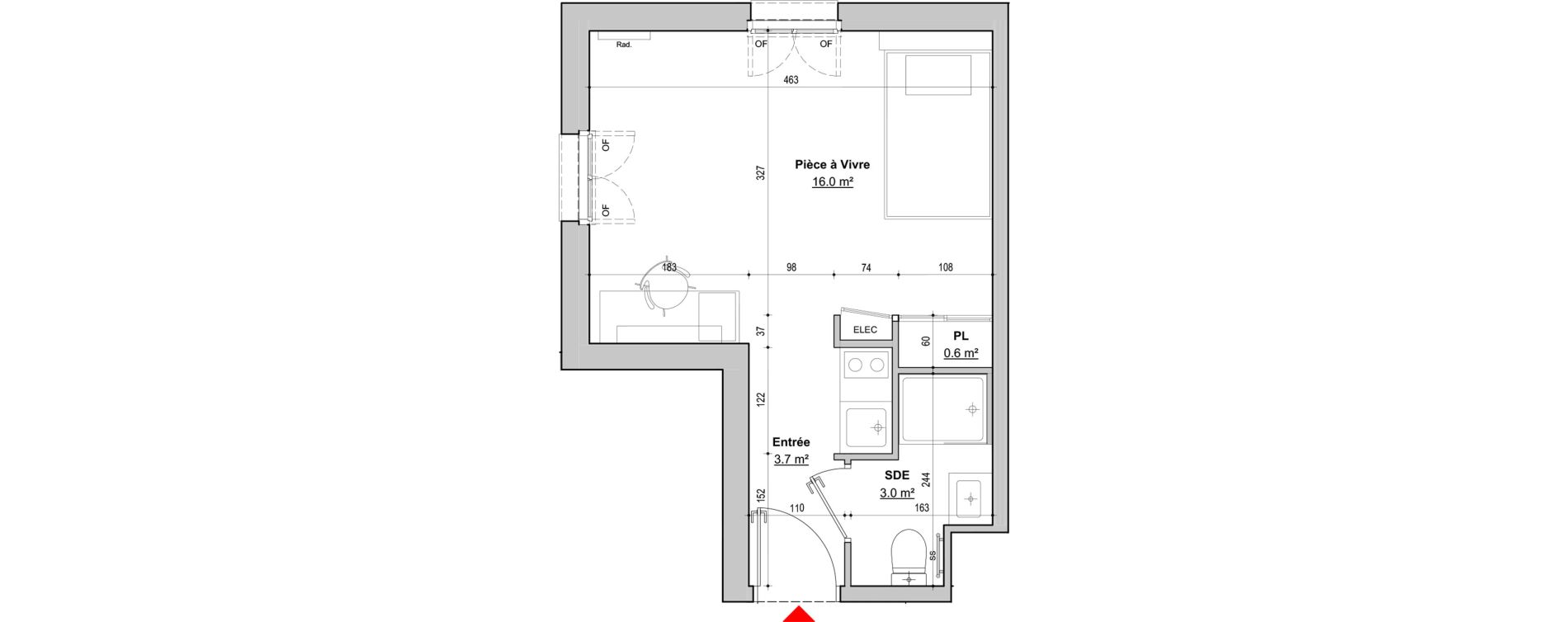 Appartement T1 de 23,30 m2 &agrave; Dijon Jouvence