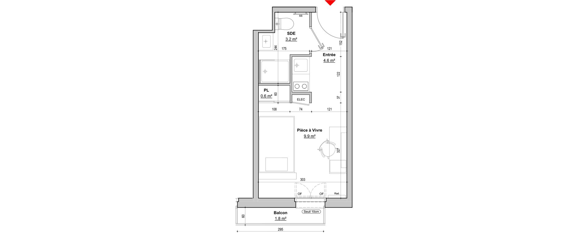 Appartement T1 de 18,30 m2 &agrave; Dijon Jouvence