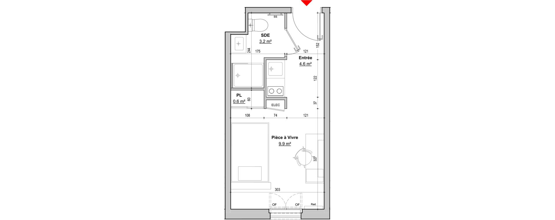 Appartement T1 de 18,30 m2 &agrave; Dijon Jouvence