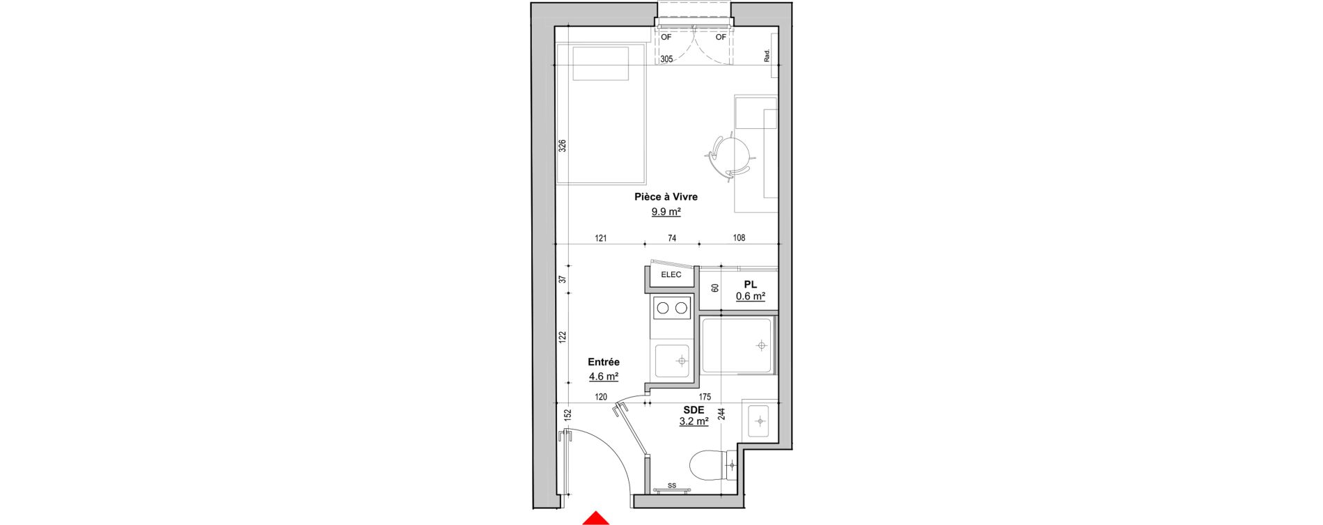 Appartement T1 de 18,30 m2 &agrave; Dijon Jouvence