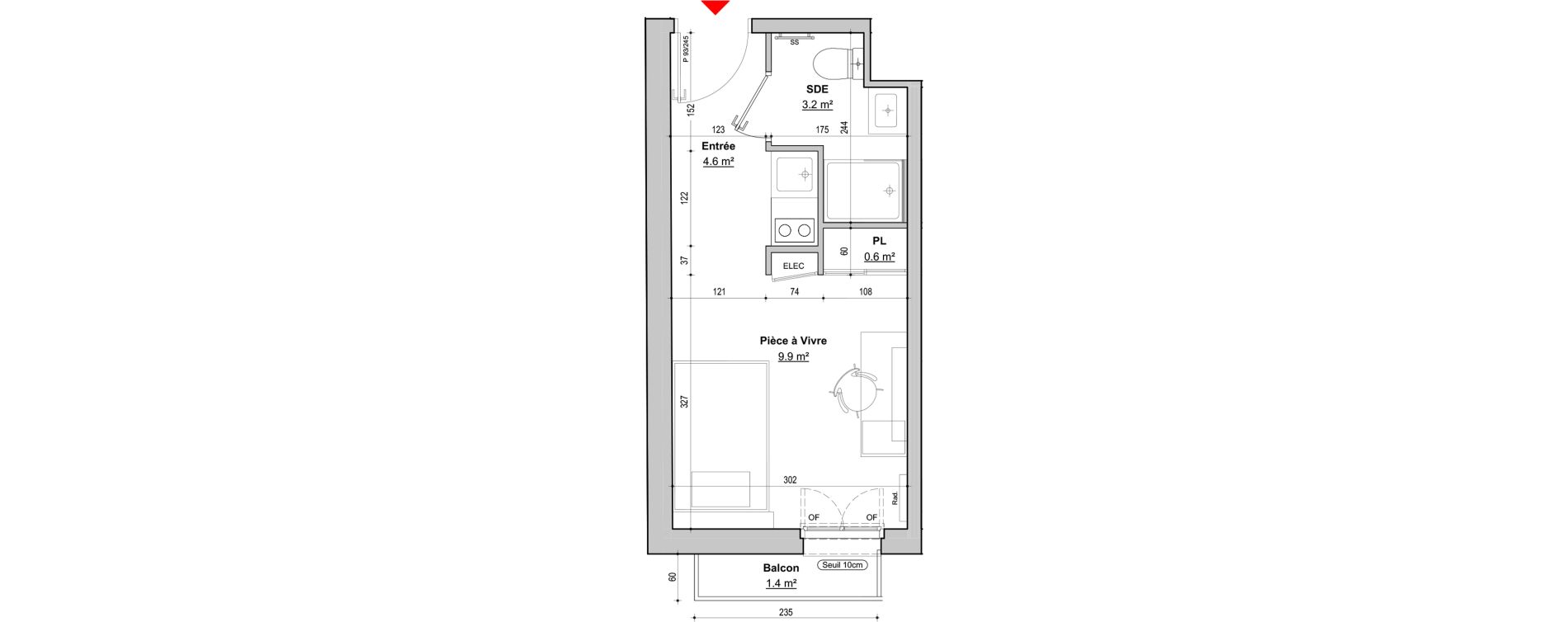 Appartement T1 meubl&eacute; de 18,30 m2 &agrave; Dijon Jouvence