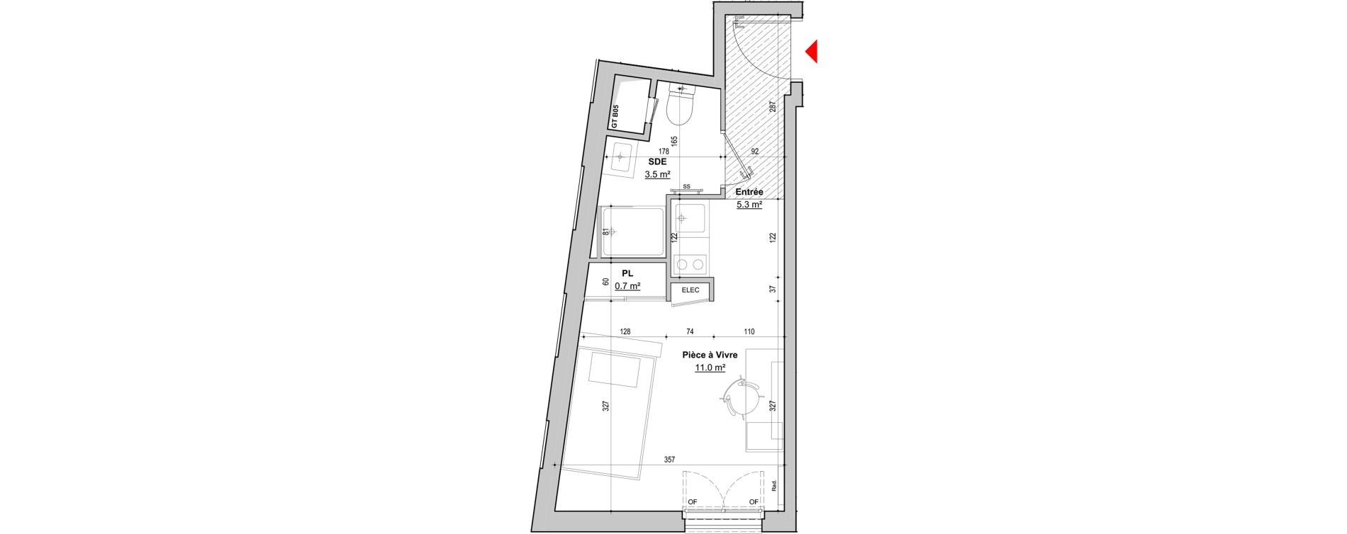 Appartement T1 meubl&eacute; de 20,50 m2 &agrave; Dijon Jouvence