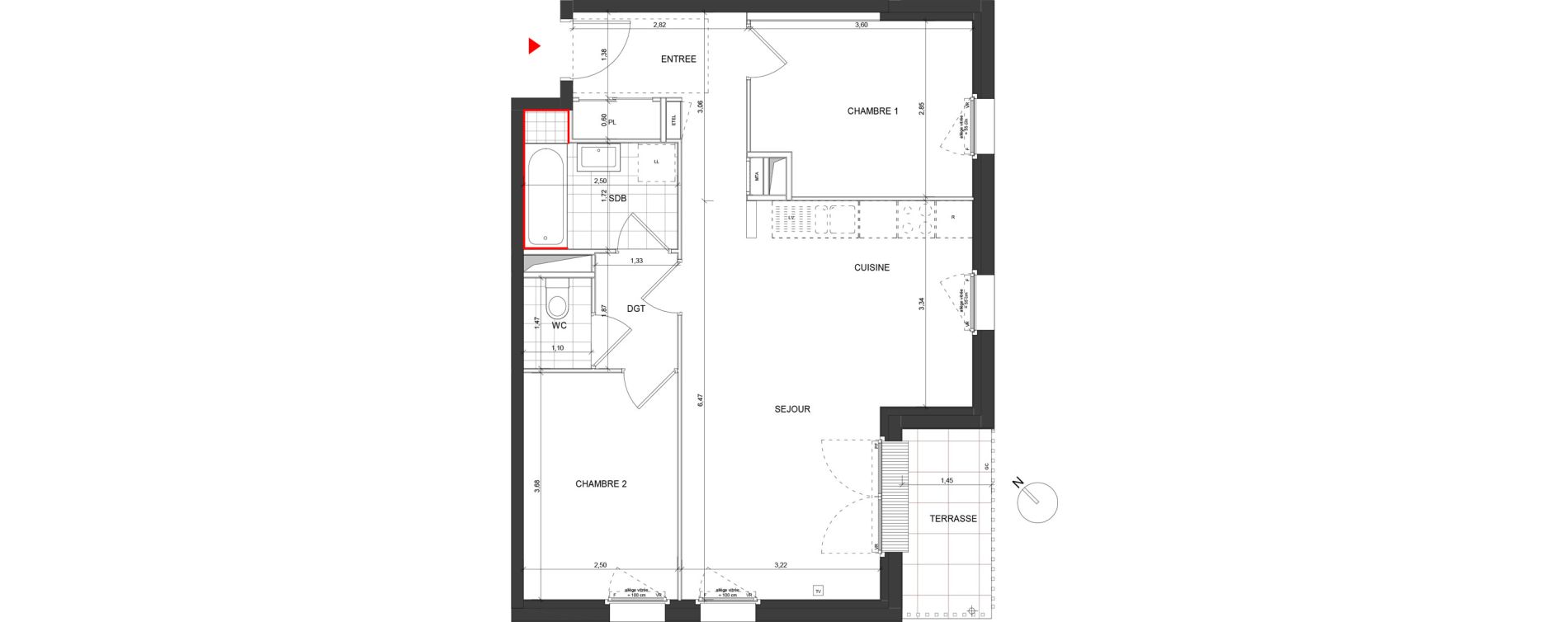 Appartement T3 de 60,12 m2 &agrave; Dijon Poussots
