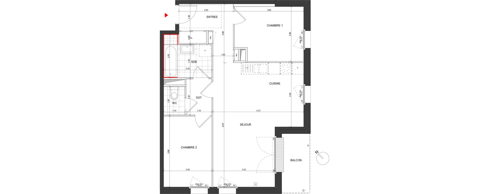 Appartement T3 de 60,21 m2 &agrave; Dijon Poussots