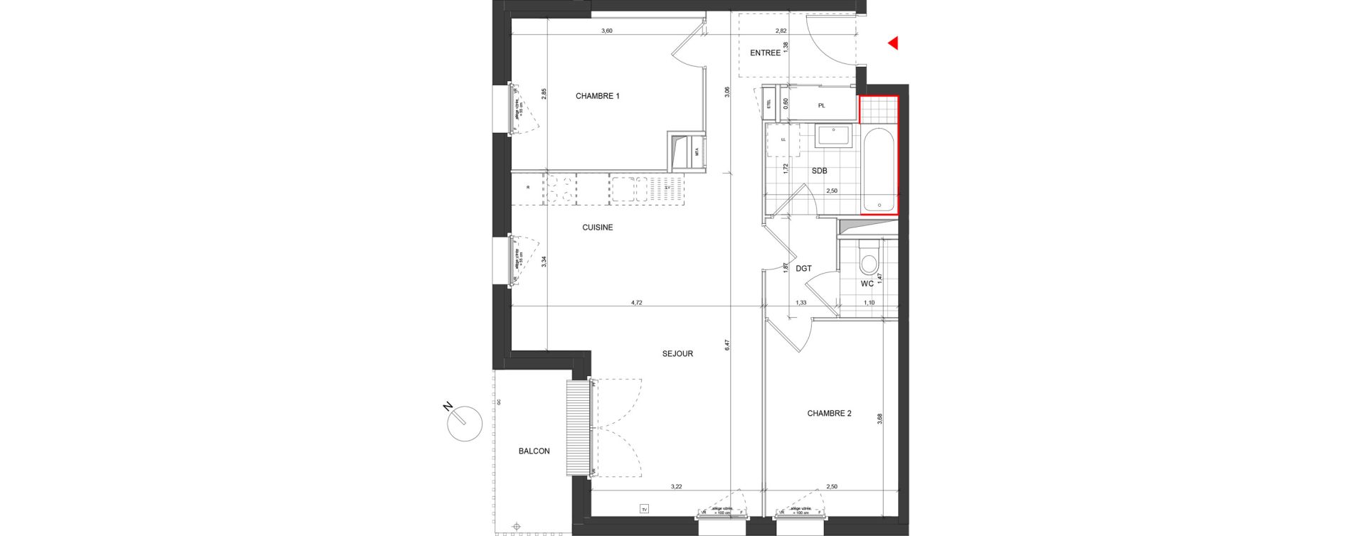 Appartement T3 de 60,21 m2 &agrave; Dijon Poussots