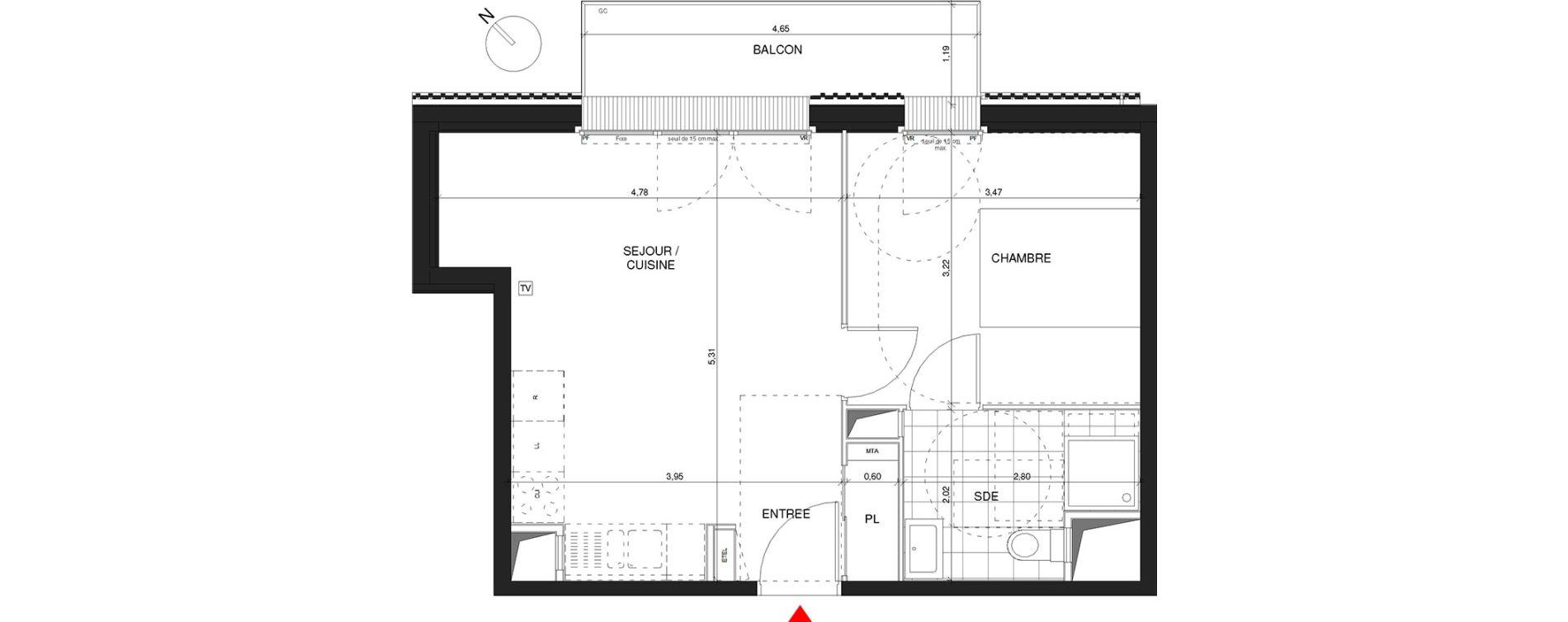 Appartement T2 de 38,55 m2 &agrave; Dijon Poussots