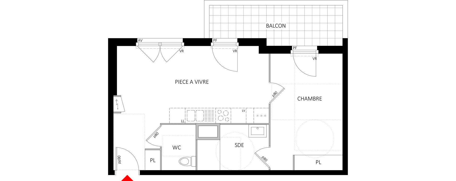 Appartement T2 de 41,50 m2 &agrave; Fontaine-L&egrave;s-Dijon Saverney