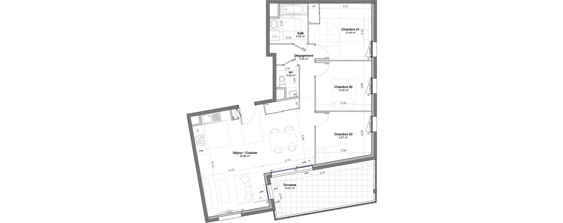 Appartement T4 de 81,14 m2 &agrave; Fontaine-L&egrave;s-Dijon Saverney