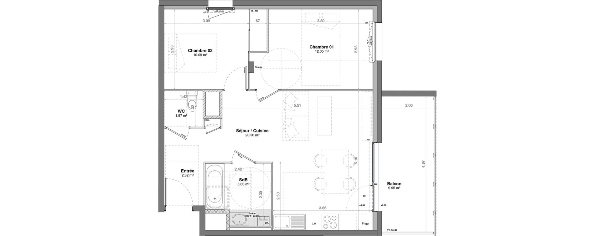 Appartement T3 de 57,66 m2 &agrave; Fontaine-L&egrave;s-Dijon Saverney