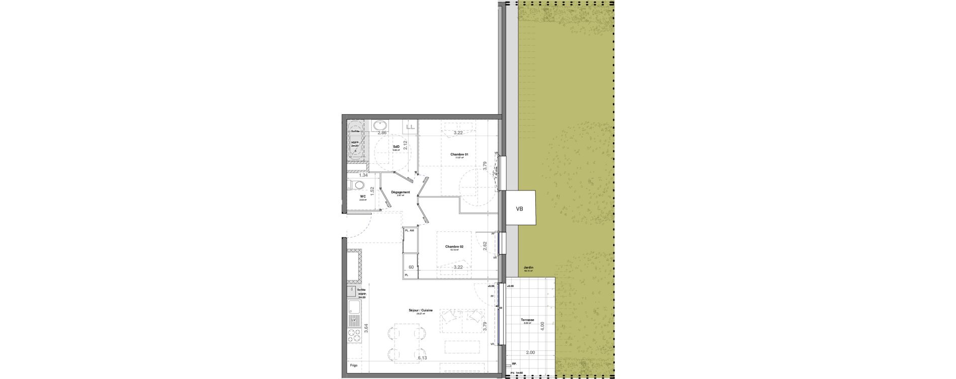 Appartement T3 de 60,86 m2 &agrave; Fontaine-L&egrave;s-Dijon Saverney
