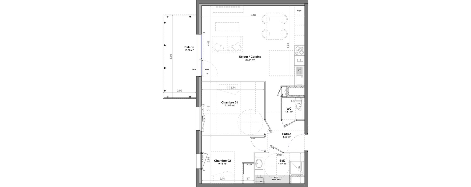 Appartement T3 de 62,56 m2 &agrave; Fontaine-L&egrave;s-Dijon Saverney