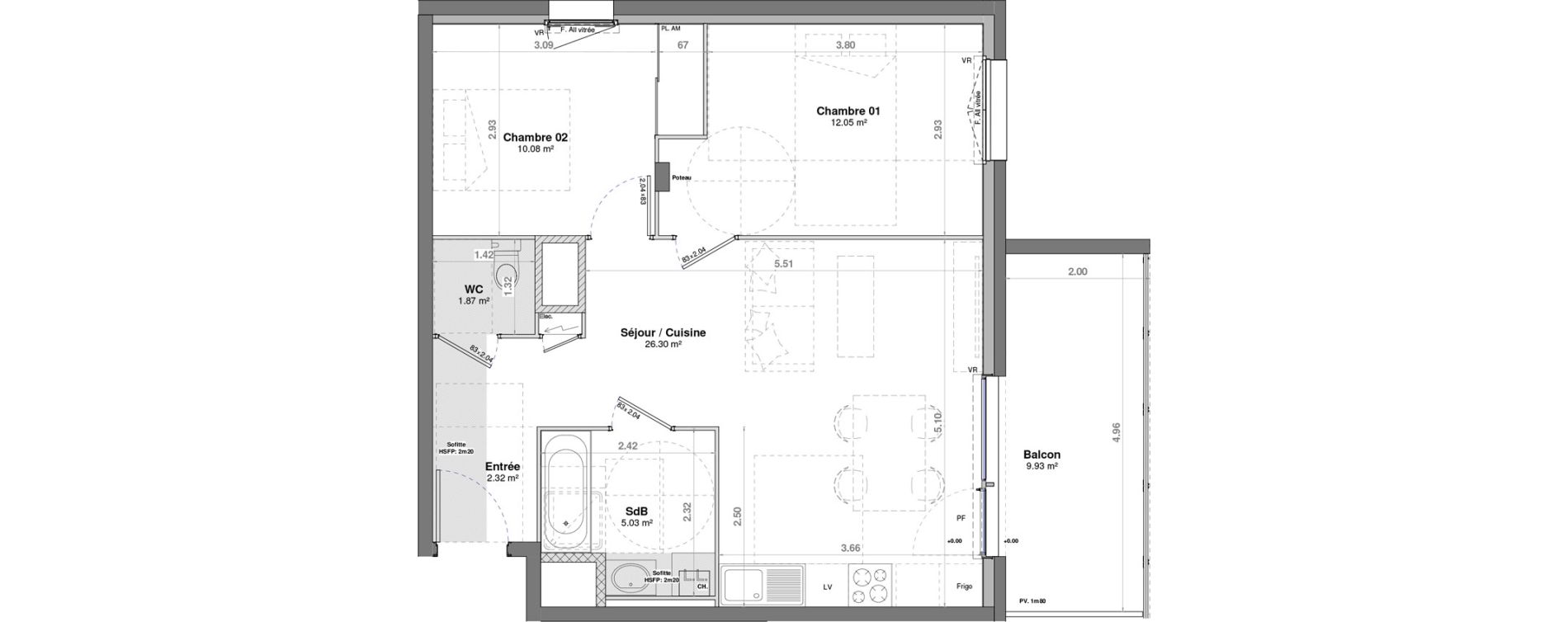 Appartement T3 de 57,65 m2 &agrave; Fontaine-L&egrave;s-Dijon Saverney