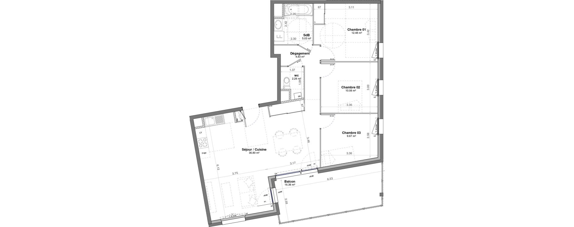 Appartement T4 de 81,14 m2 &agrave; Fontaine-L&egrave;s-Dijon Saverney