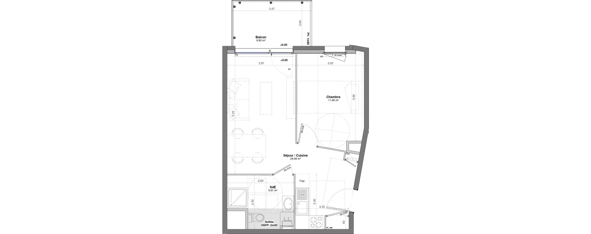 Appartement T2 de 41,65 m2 &agrave; Fontaine-L&egrave;s-Dijon Saverney