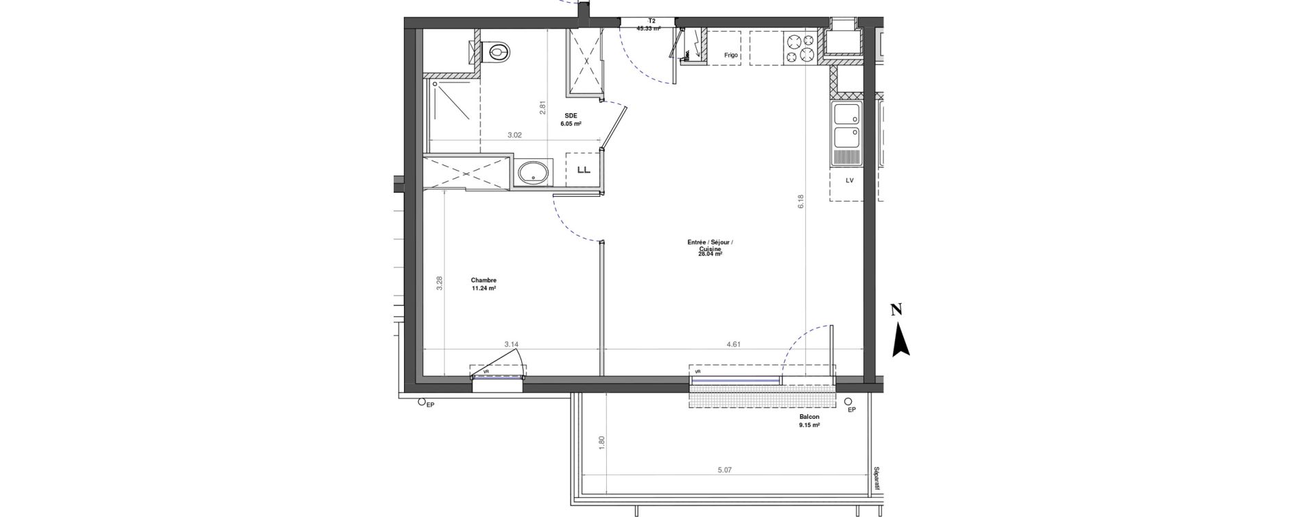 Appartement T2 de 45,33 m2 &agrave; Fontaine-L&egrave;s-Dijon Zone d activit&eacute;s