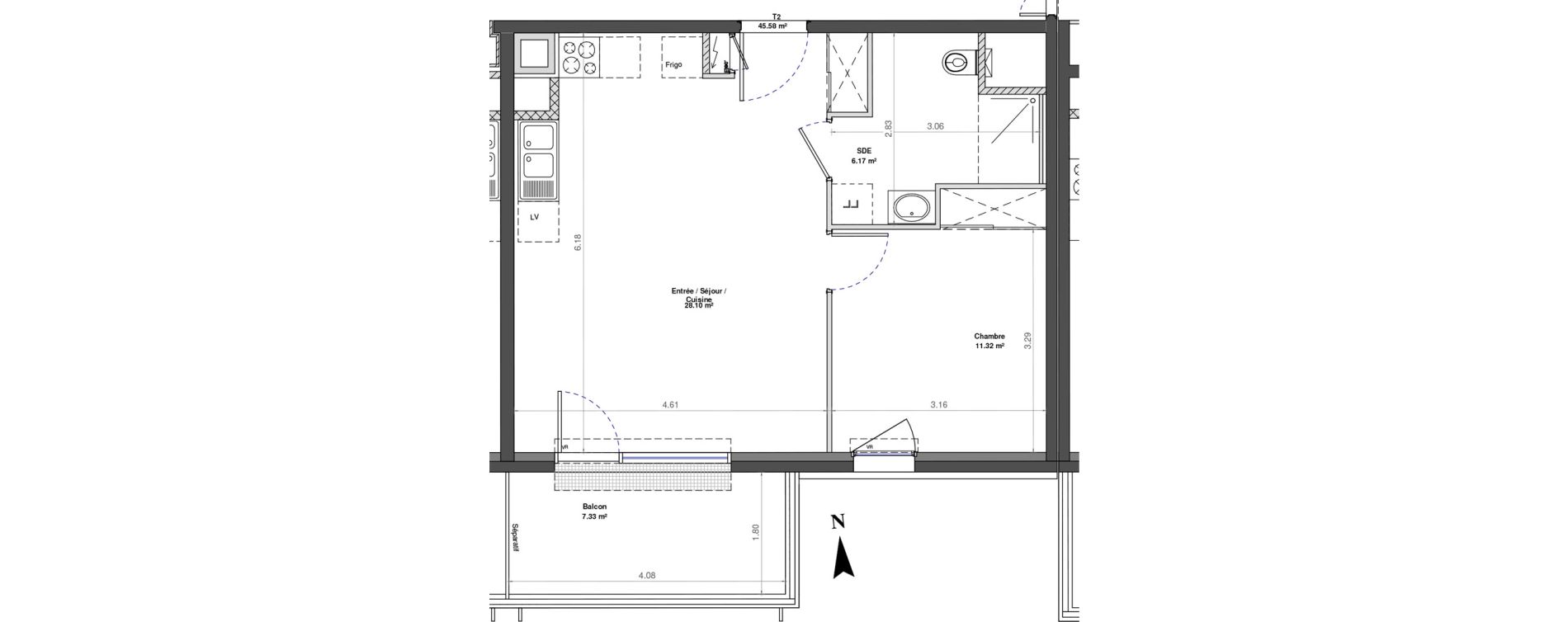 Appartement T2 de 45,58 m2 &agrave; Fontaine-L&egrave;s-Dijon Zone d activit&eacute;s