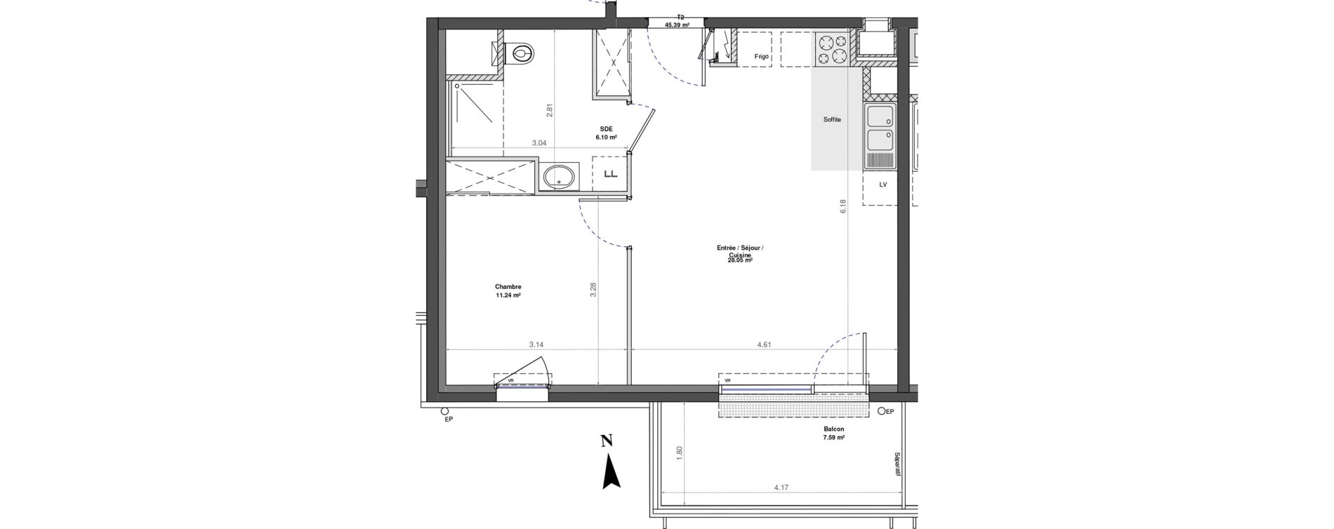 Appartement T2 de 45,39 m2 &agrave; Fontaine-L&egrave;s-Dijon Zone d activit&eacute;s