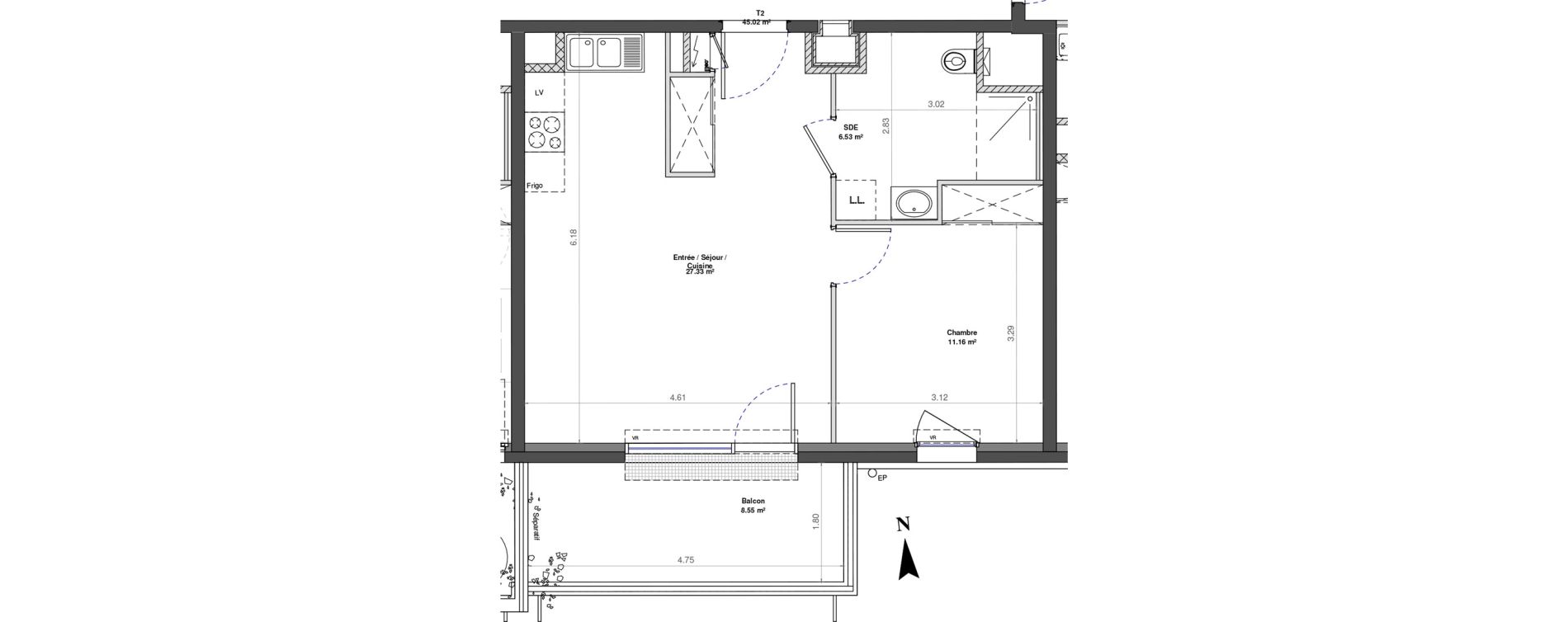 Appartement T2 de 45,02 m2 &agrave; Fontaine-L&egrave;s-Dijon Zone d activit&eacute;s